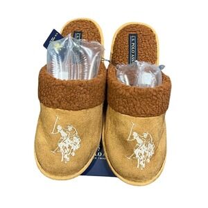 U.S. Polo Assn Men's Large 11-12 Sherpa Lined Scuff Slippers Tan/Brown Y2927A